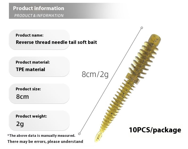 LUSHAZER| 10 PCS Reverse Thread Needle Tail Soft Bait