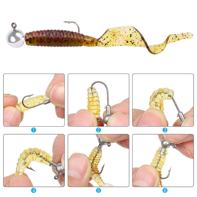 MrFishingSupplies | Soft Bait Fishy Curly Tail Lead Hook 100 PCS