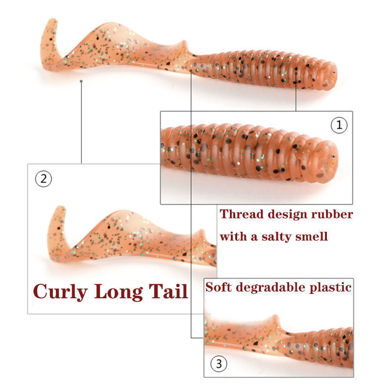 MrFishingSupplies | Soft Bait Fishy Curly Tail Lead Hook 100 PCS