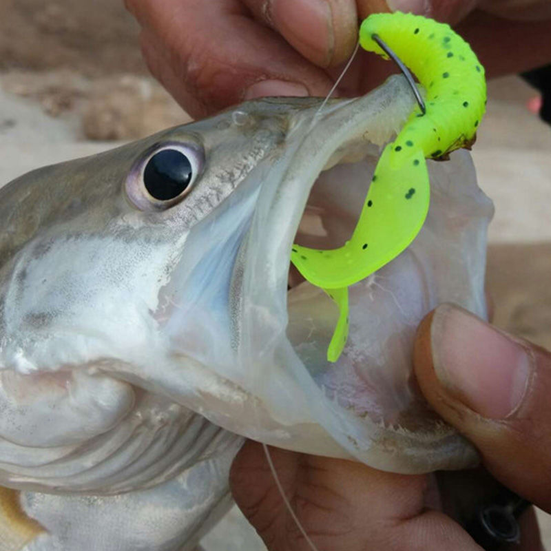 MrFishingSupplies | Soft Bait Fishy Curly Tail Lead Hook 100 PCS